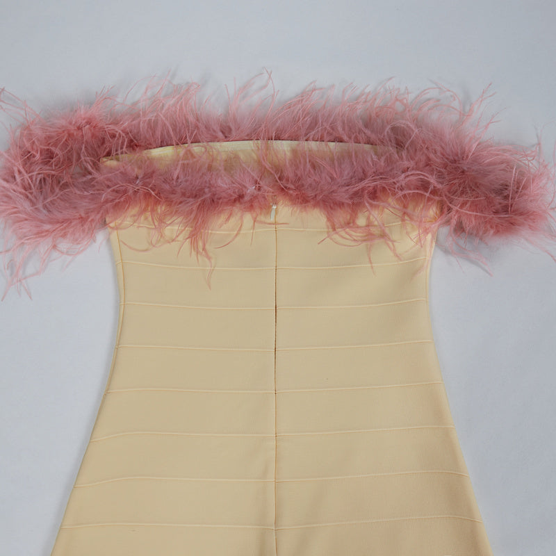 Shoulderless Feather Design Bandage Dress