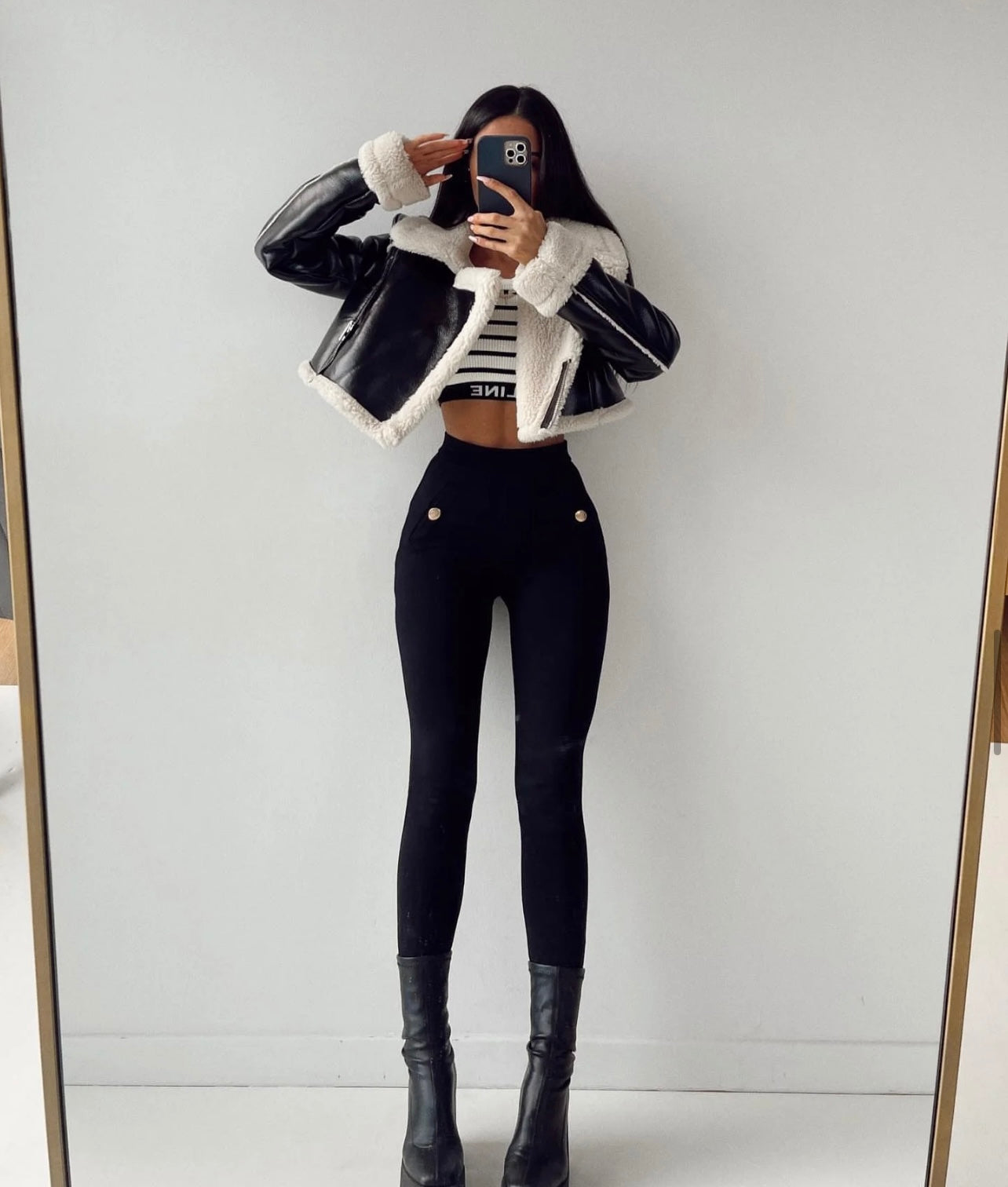 Cropped PU Leather Jacket