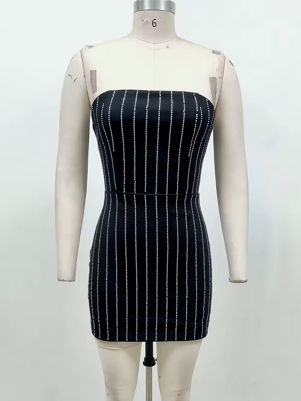 Skinny Striped Diamond Strapless Backless Sexy Dress