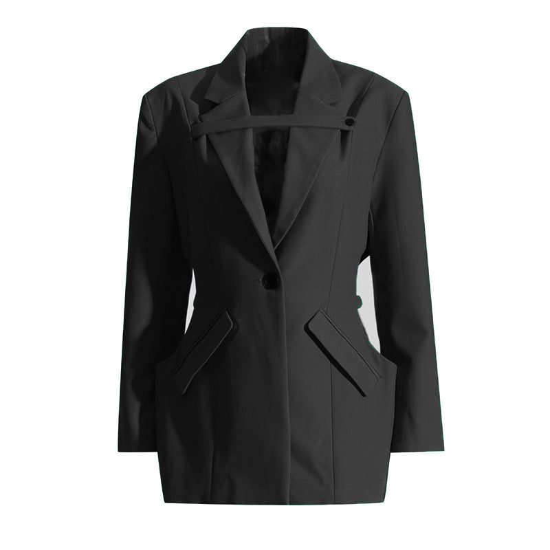 Mid Length Blazer Niche Waist Hollow Out Cutout Elegant Small Blazer