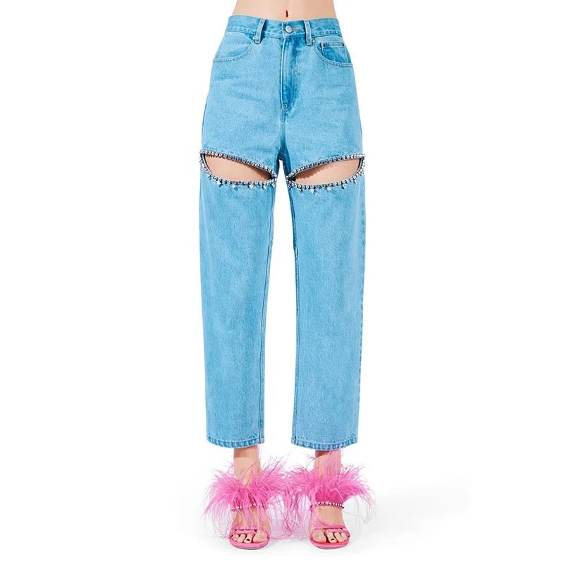 Hollow Out Denim Pants