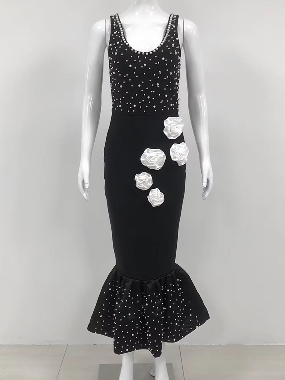 3D Flower Pearl Bodycon Evening dress