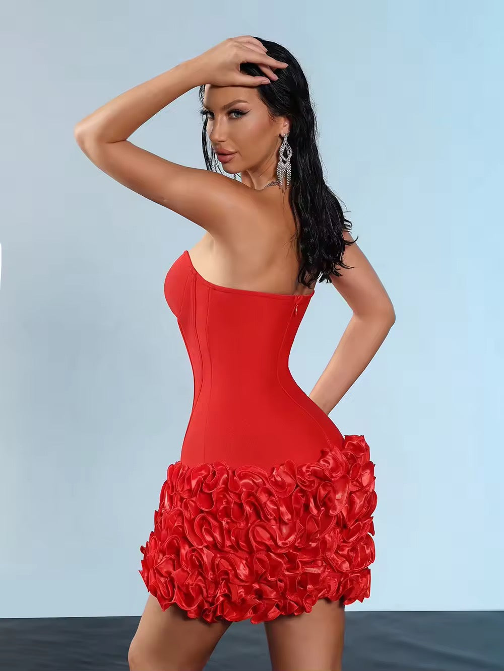 3D Flowers Strapless Tight Backless dress