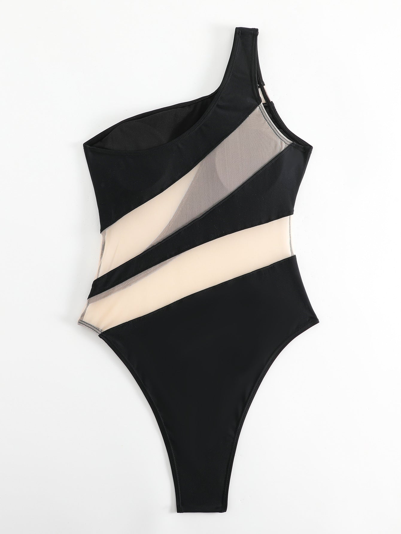 One Shoulder Solid Color Stitching Swimsuit