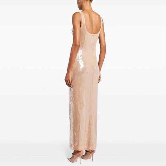 Sequin Sheep Square Collar Maxi Dress