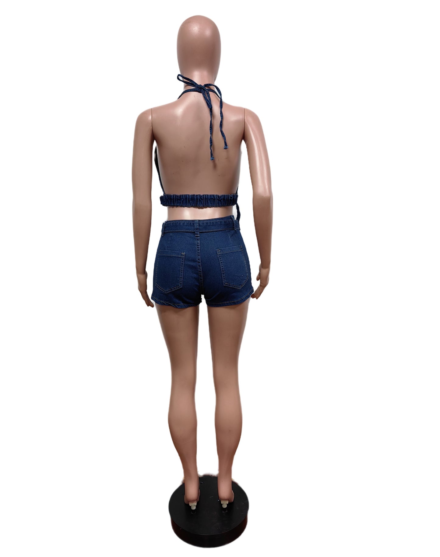 Denim Halter Stretch Shorts Suit Hip Shorts Suit