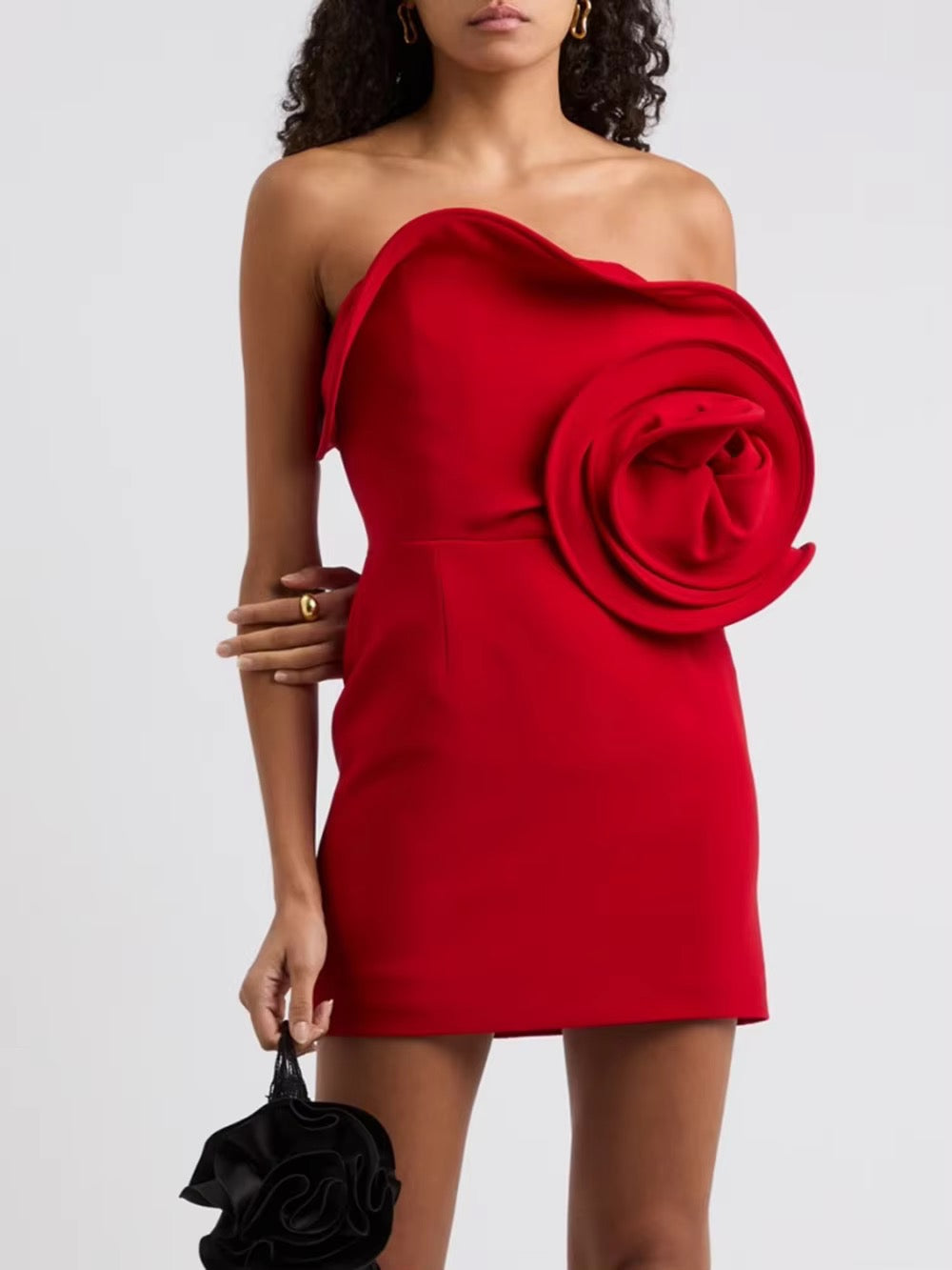 Sexy Strapless 3D Flower Fishbone Mini Dress