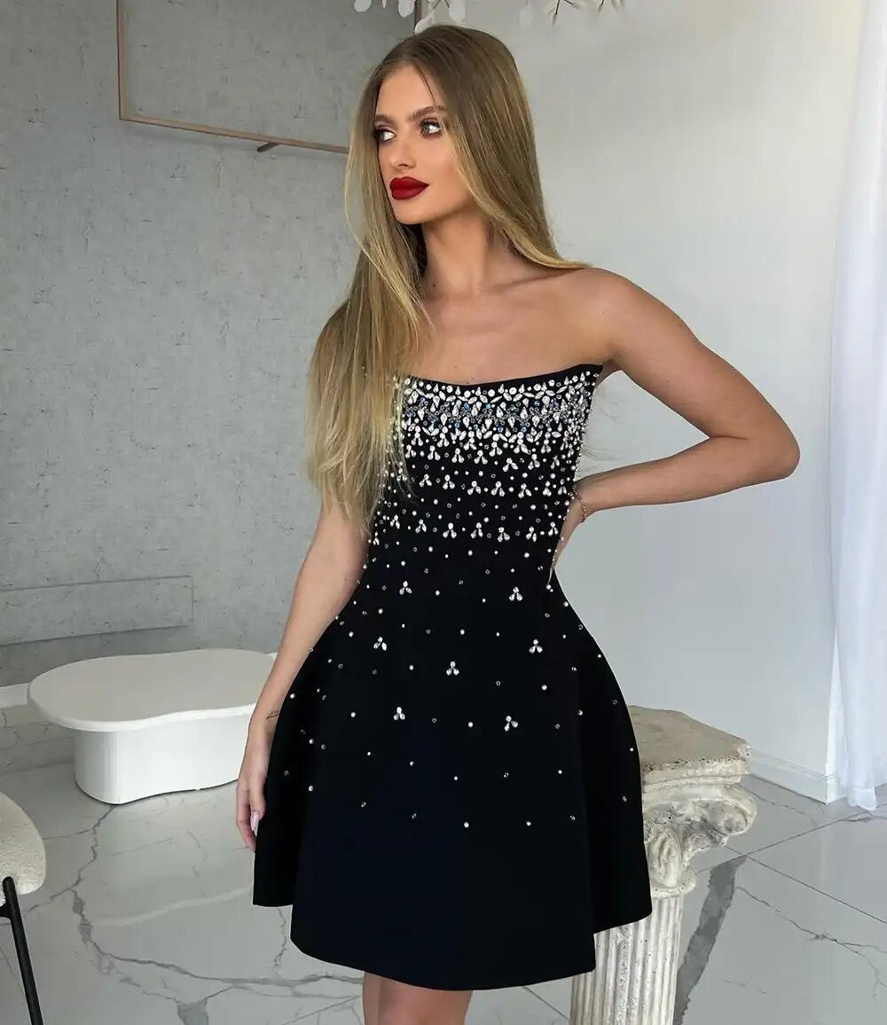 Diamond Sequins Sexy Strapless Mini Dress