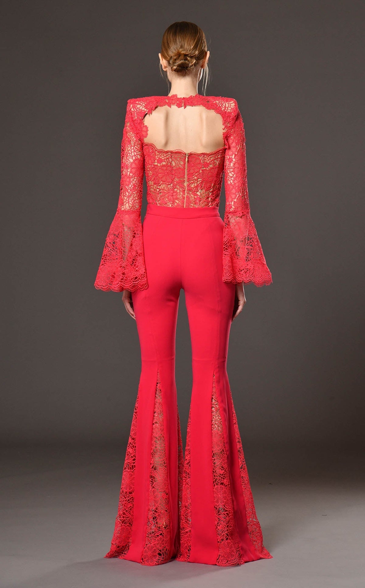 Red lace flared pants Full Length Jumpsuit