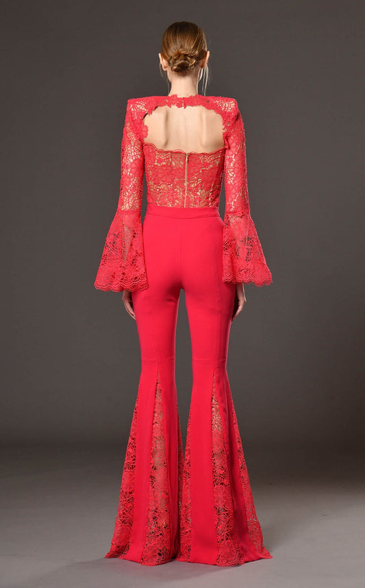 Red lace flared pants Full Length Jumpsuit