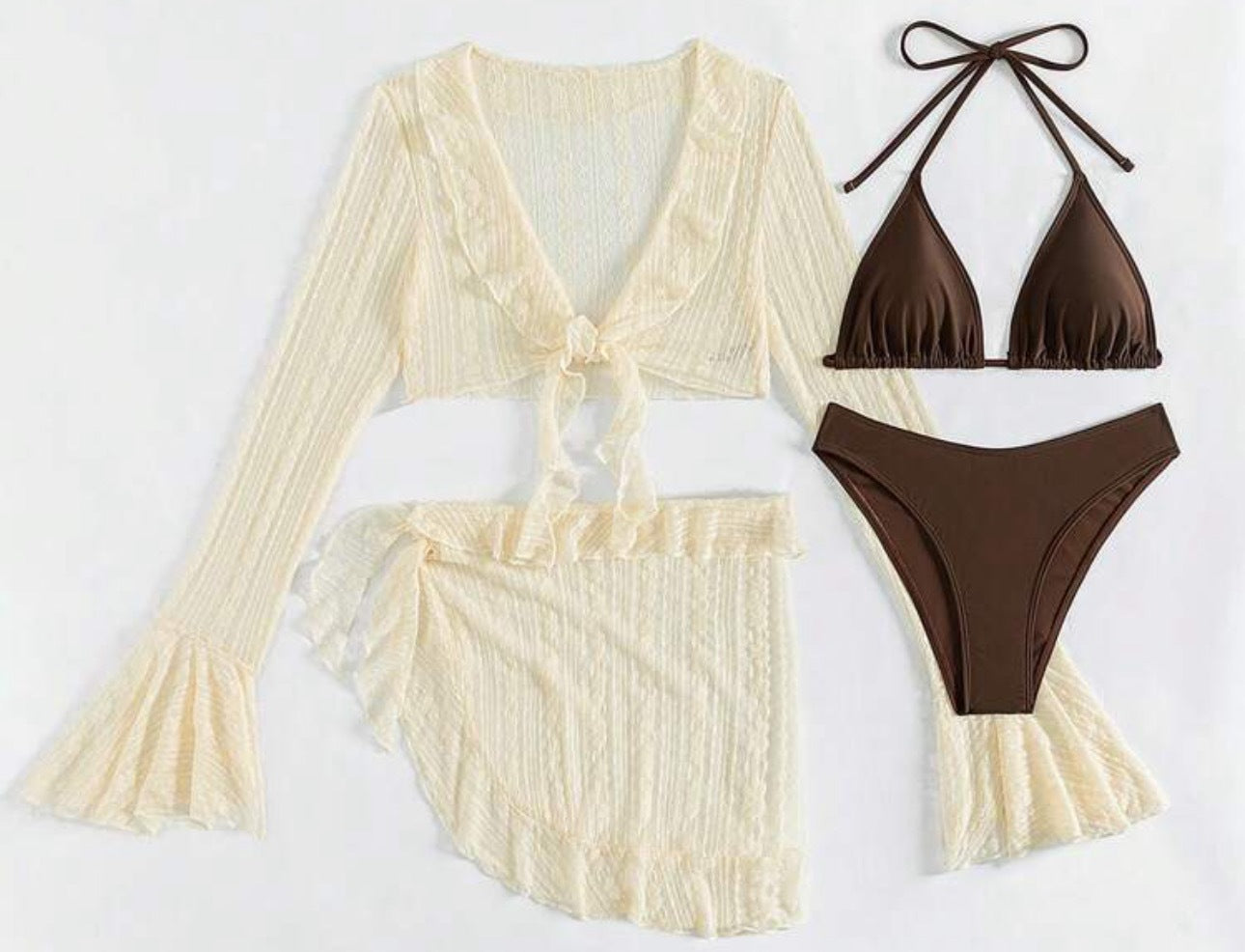 Long Sleeve Lace Ruffled See through set