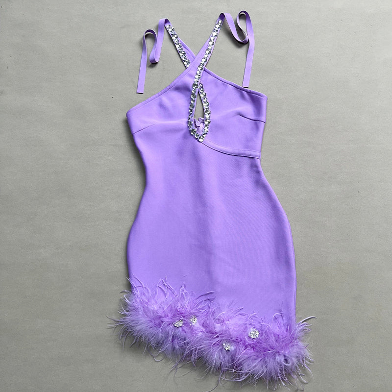 Am pretty and I know it feather mini dress REBECATHELABEL