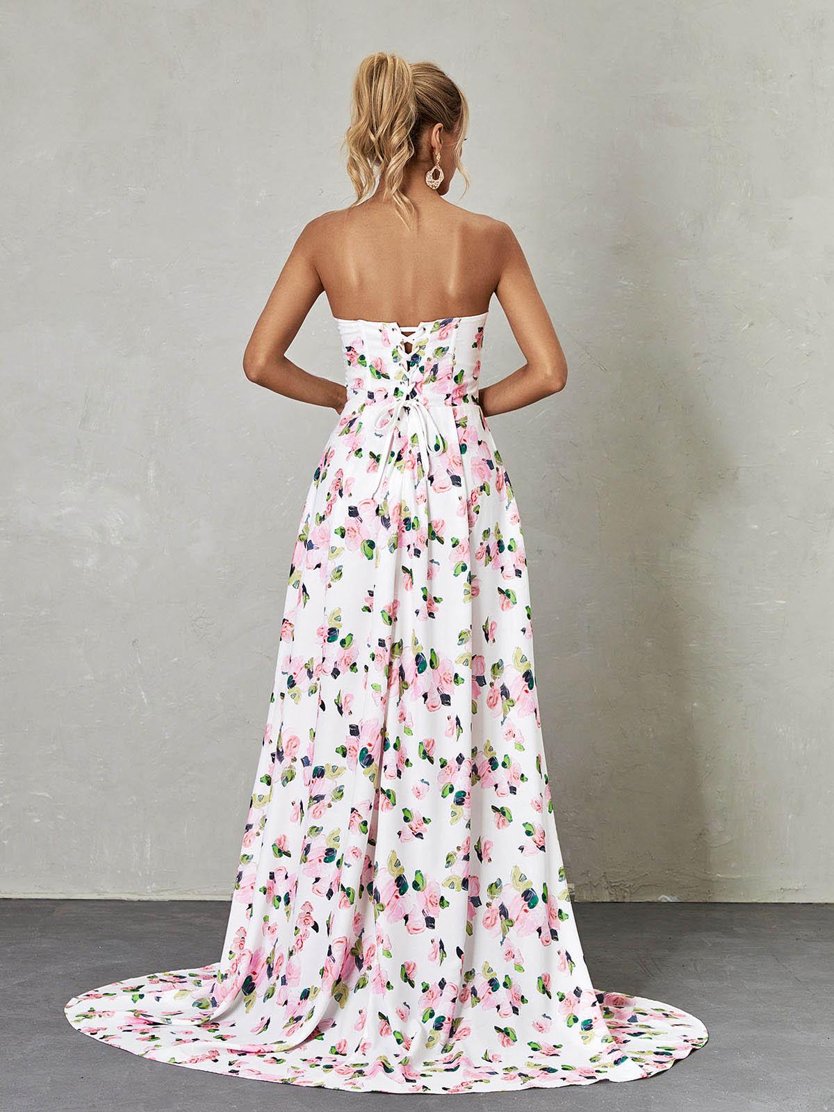 Amanda Strapless Floral Split Maxi Dress REBECATHELABEL