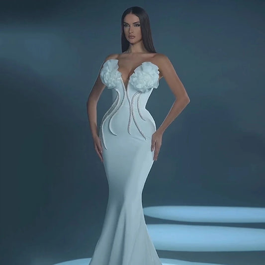 Mermaid Strapless Diamond Flower Maxi Bandage Dress