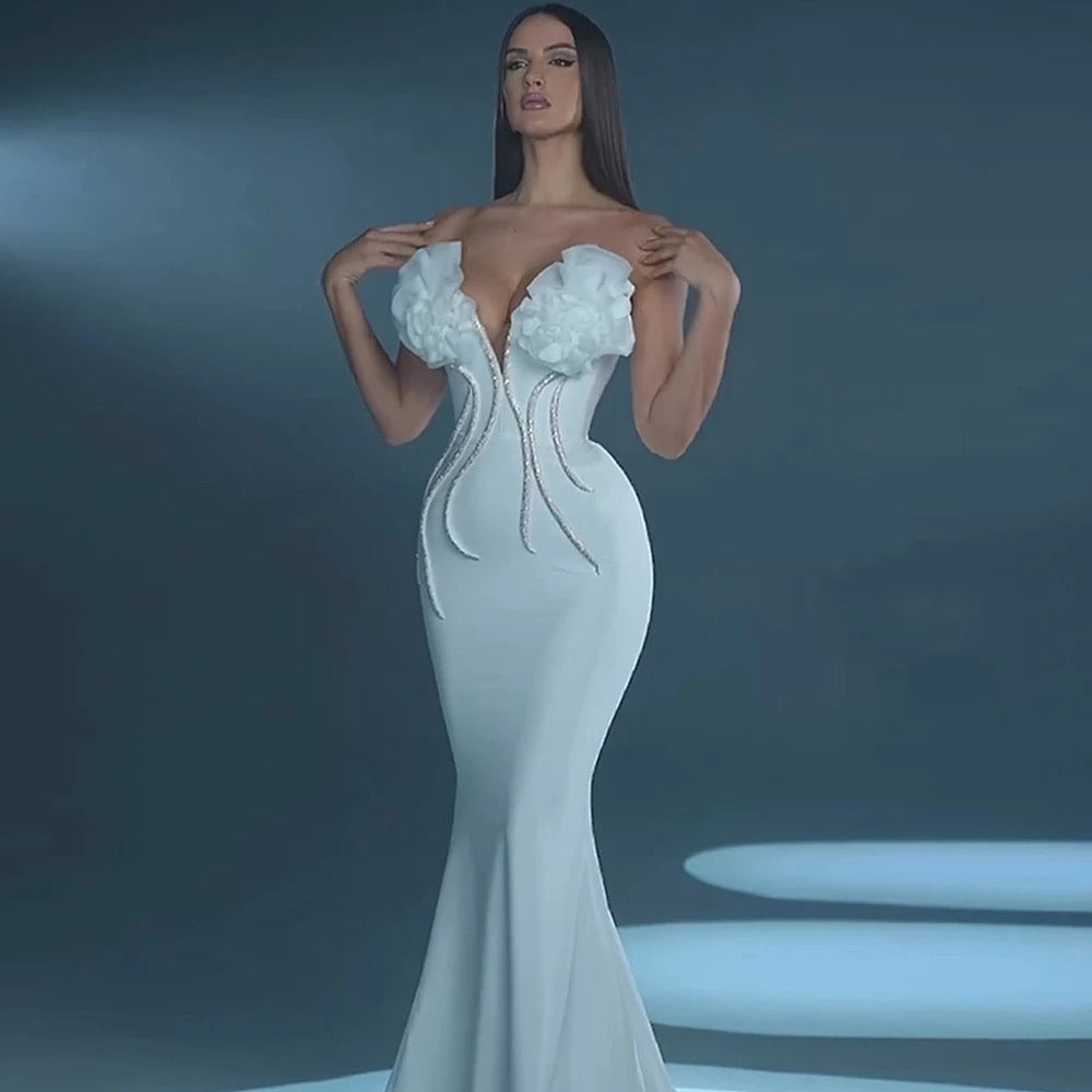 Mermaid Strapless Diamond Flower Maxi Bandage Dress