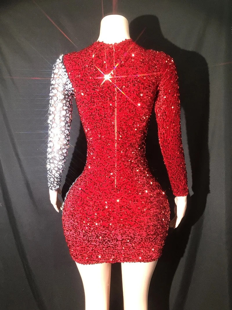 Sequin Rhinestone Patchwork Dress