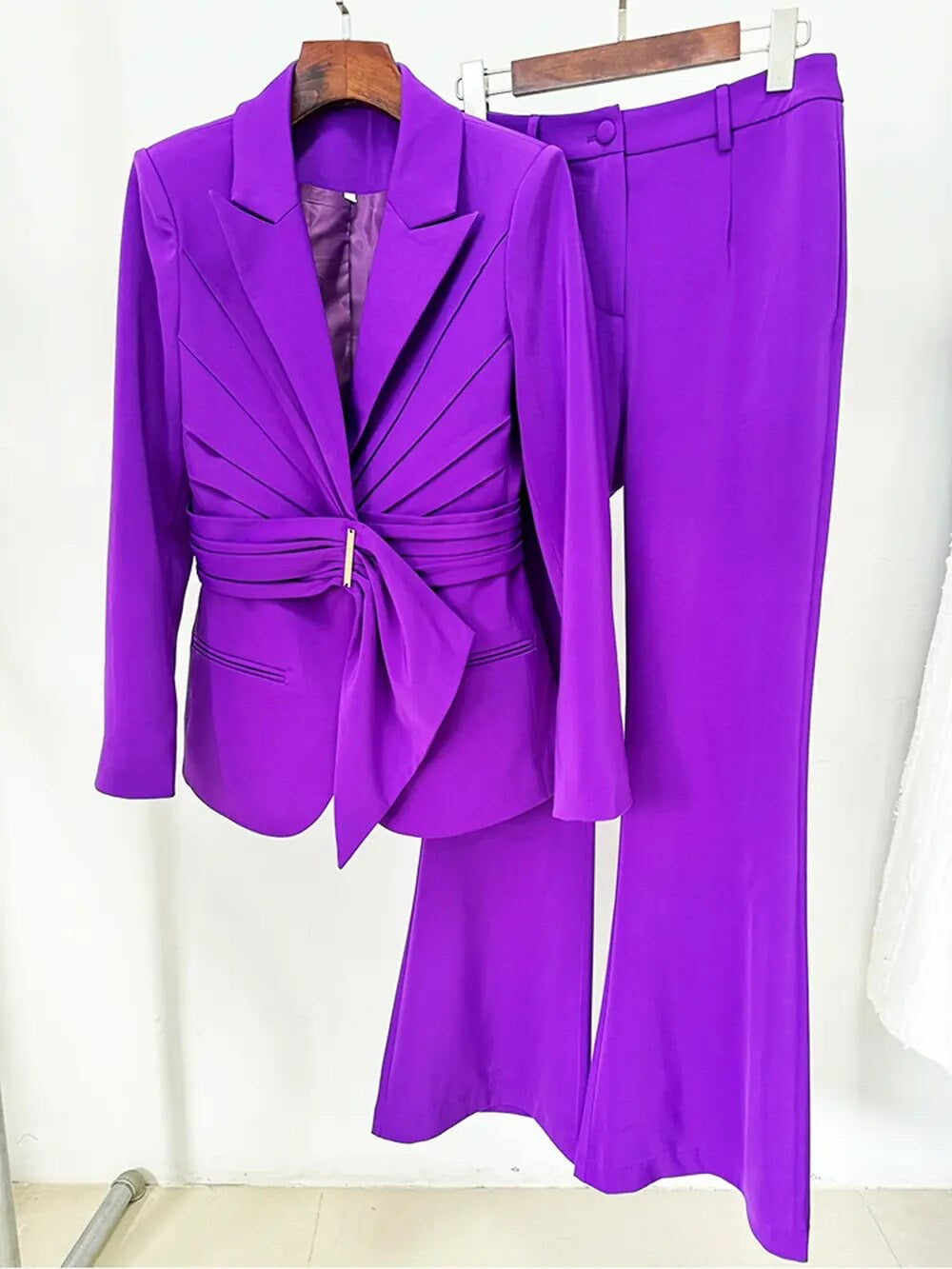 Purple Red Business Pleated Waist Set