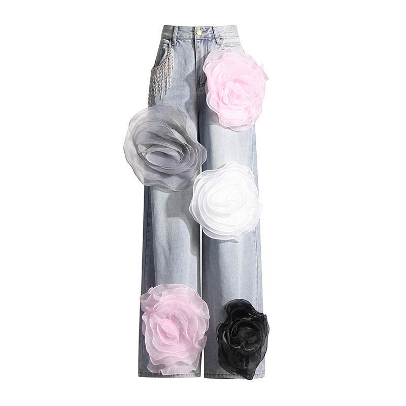 Lia denim flower pants