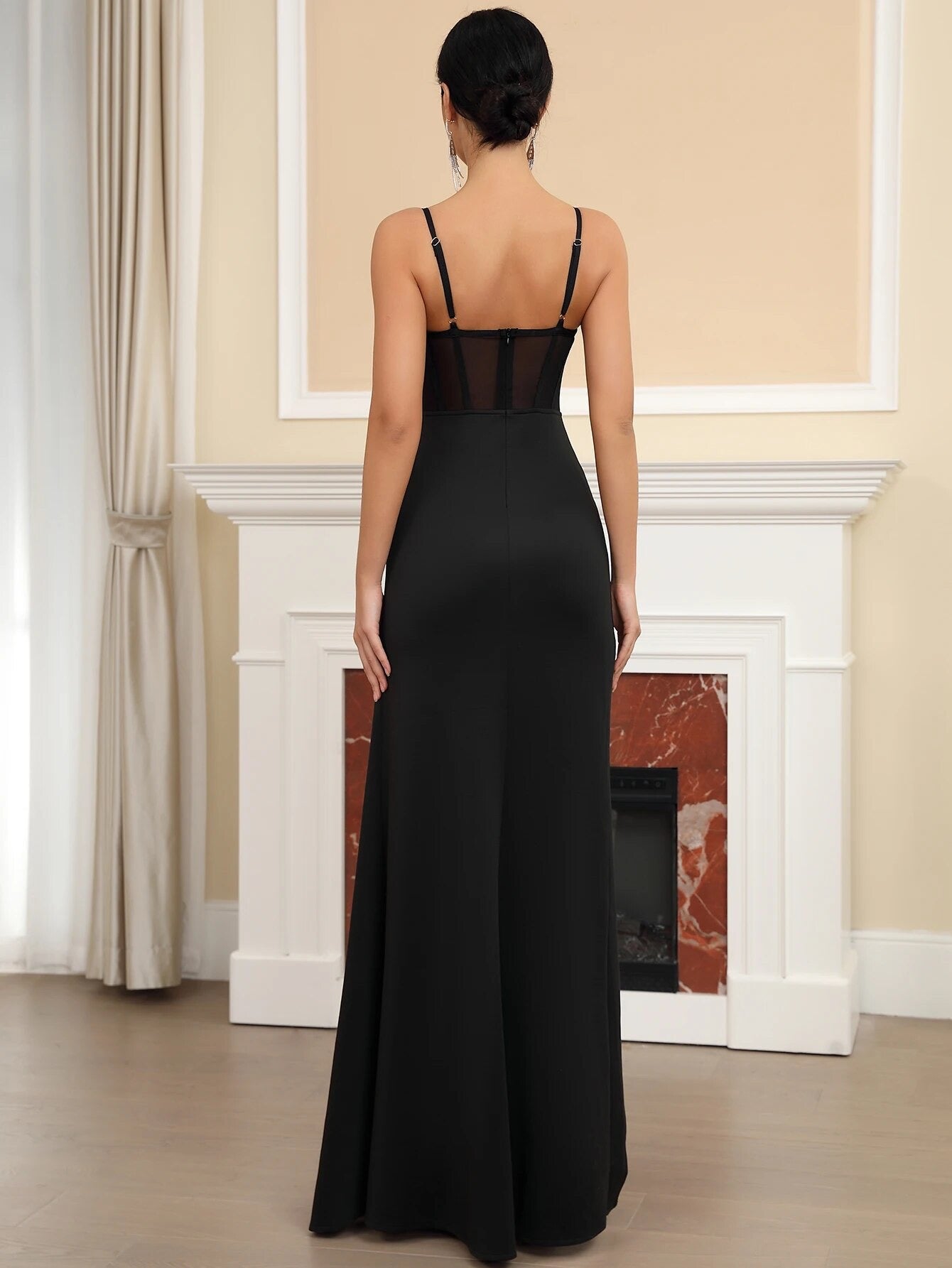 Backless Sleeveless Diamond Black Ball High Split dress