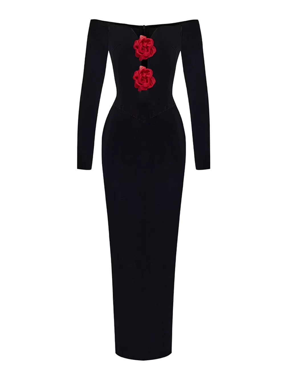 3D Flowers velvet Maxi Dress