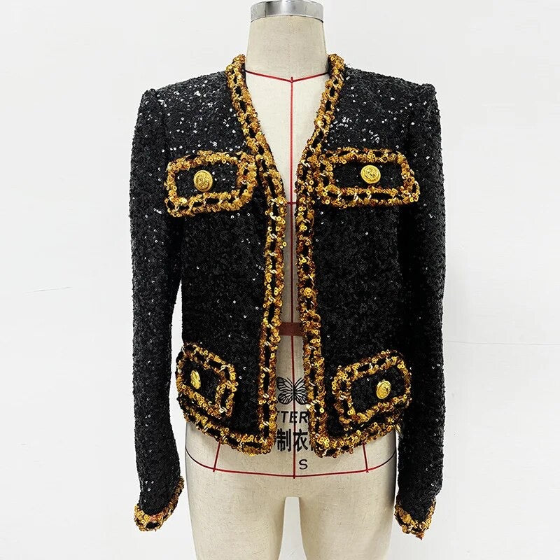 Sequins Short Jacket Gold Chains