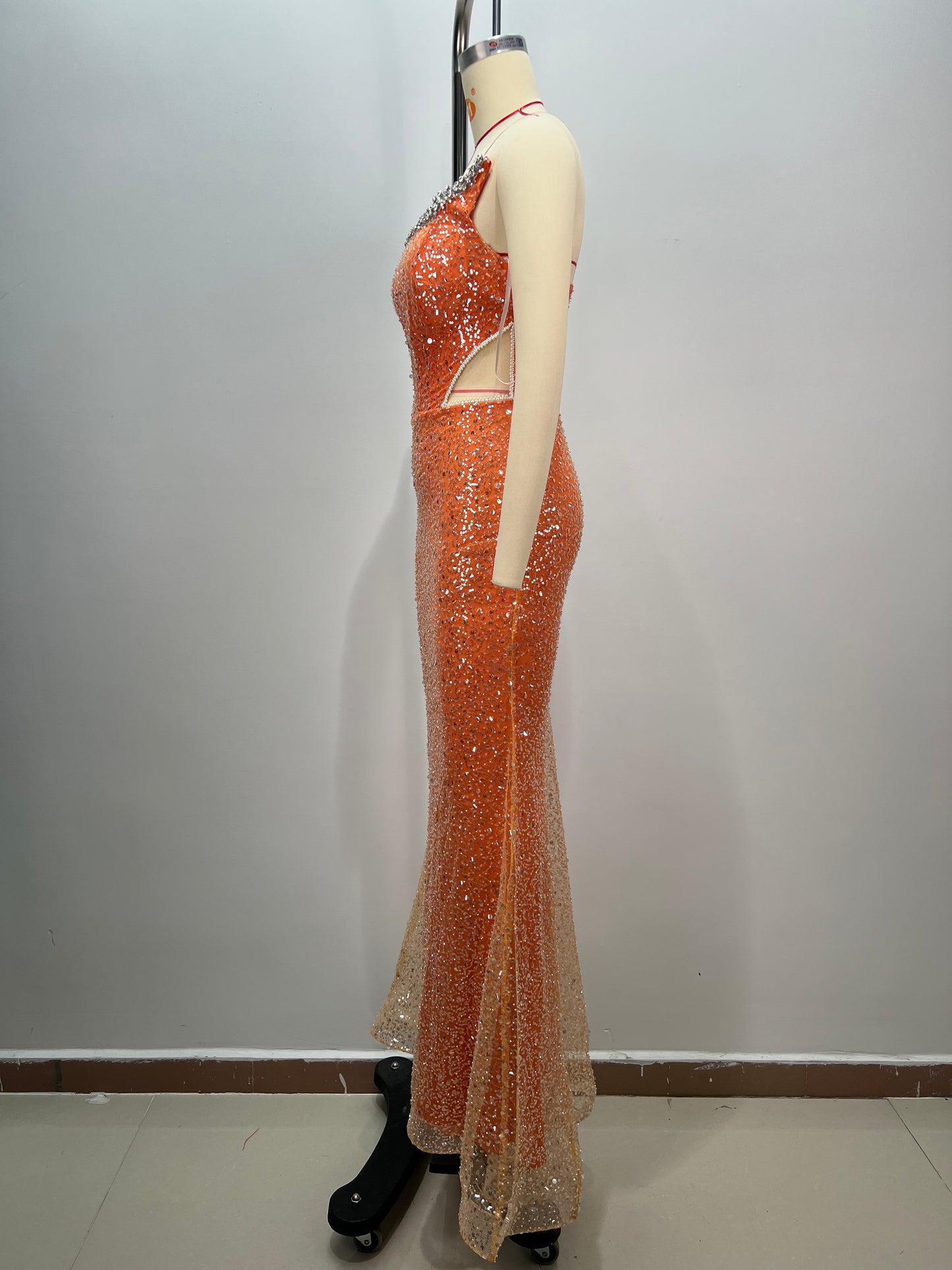 Orange Mermaid Shiny Beading dress