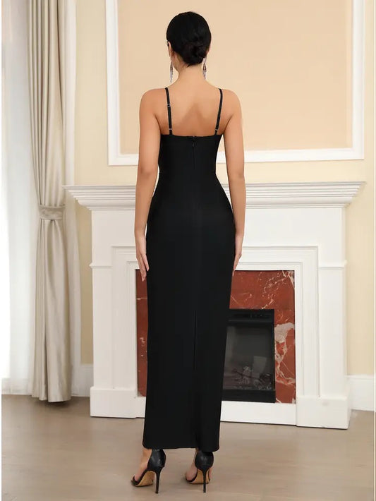 V-neck Sleeveless Diamond Tight Long Bandage Dress