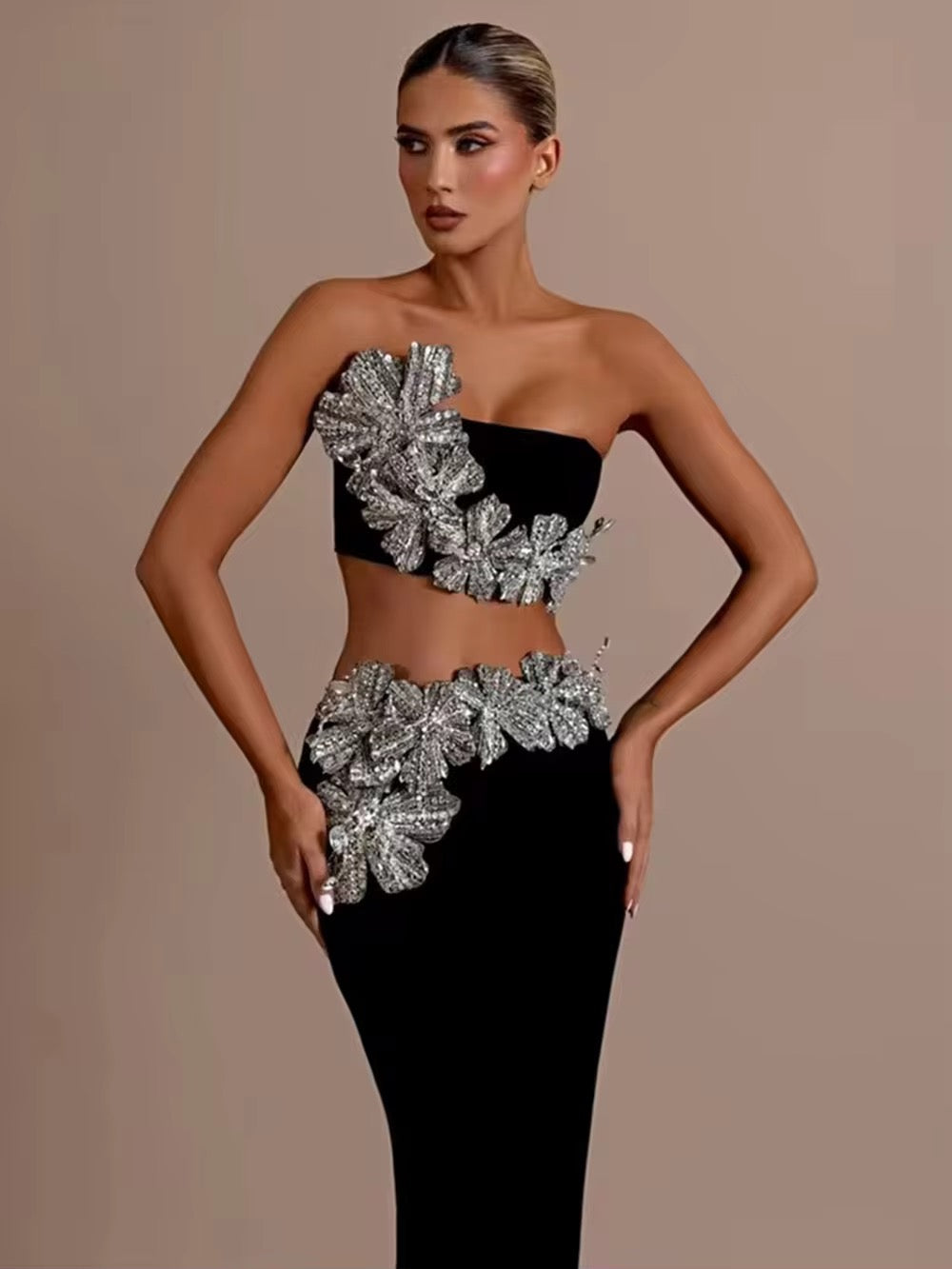 Diamond Crop Top & Long Skirt Two-Piece