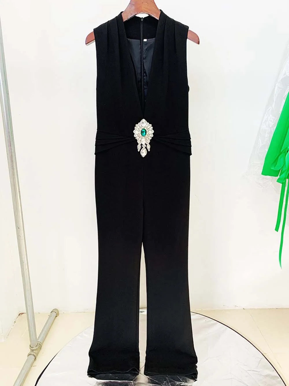 Sexy V-neck Sleeveless Diamond Tight Long jumpsuit