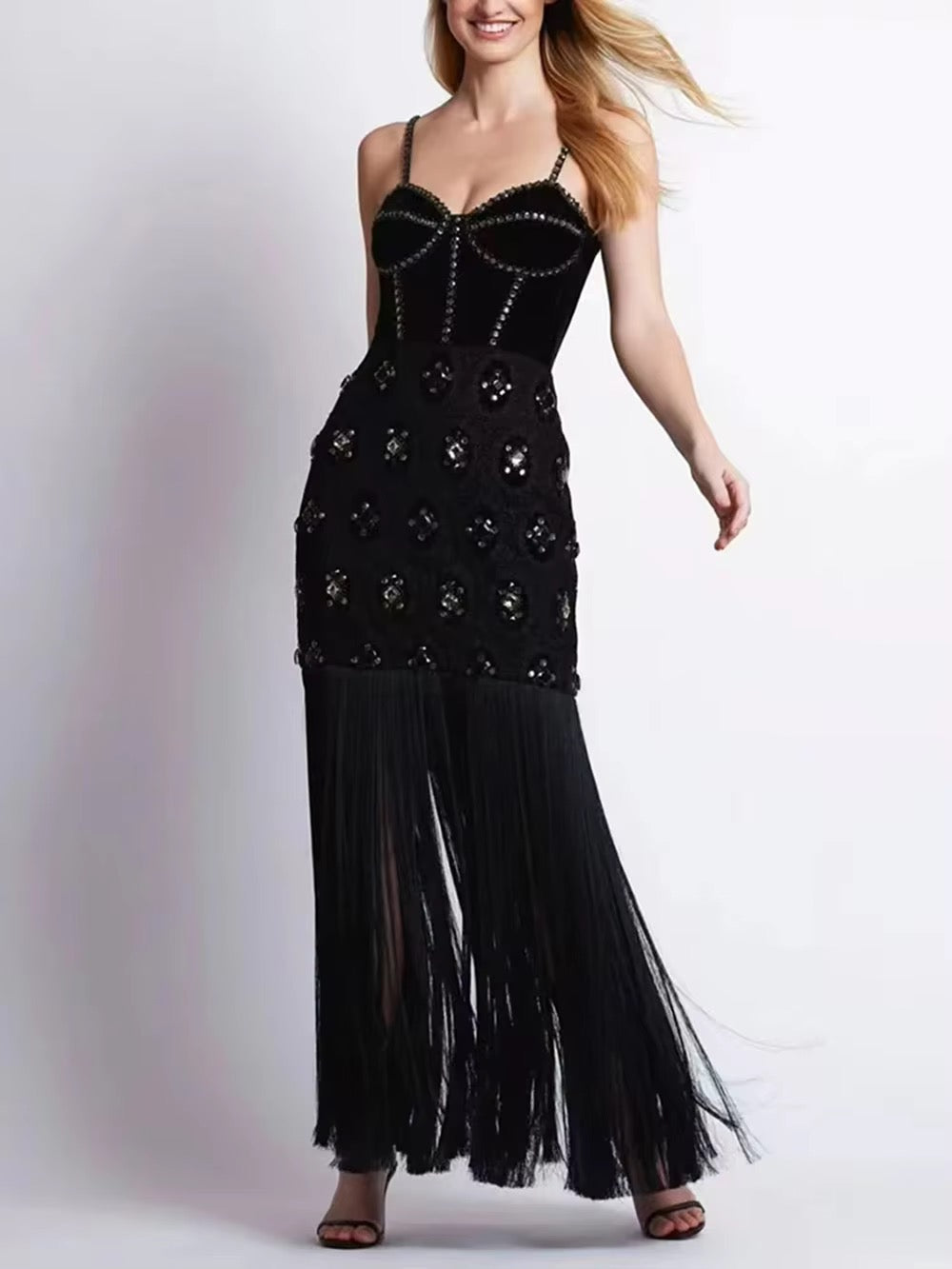 Diamond Tassel Spaghetti Strap Backless dress