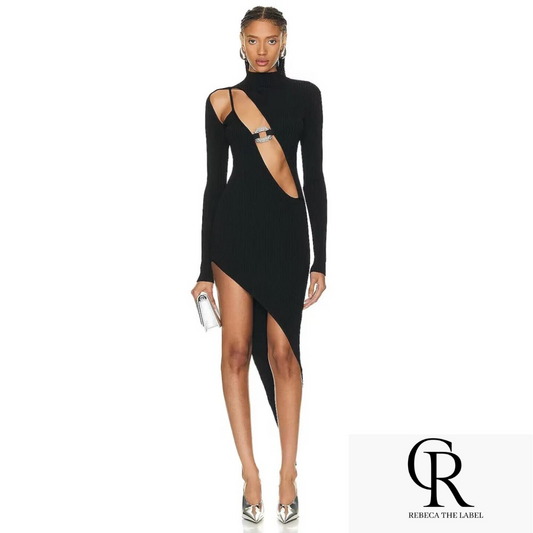 Back Asymmetric Midi Bandage Dress REBECATHELABEL