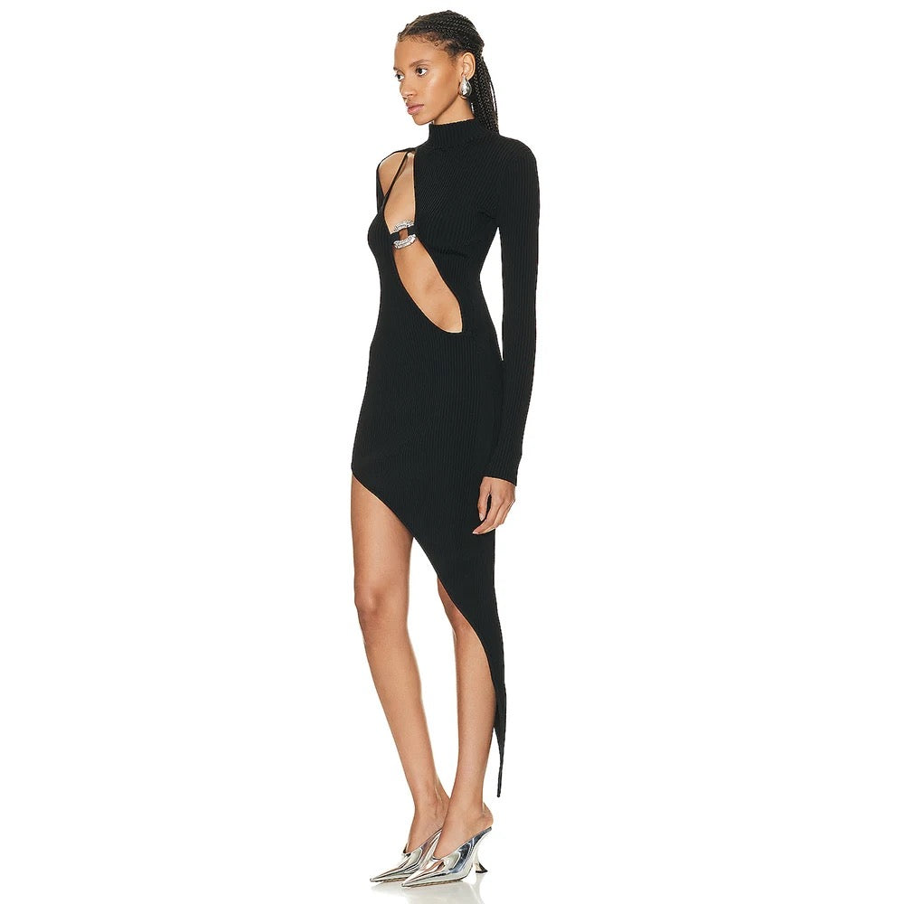 Back Asymmetric Midi Bandage Dress REBECATHELABEL