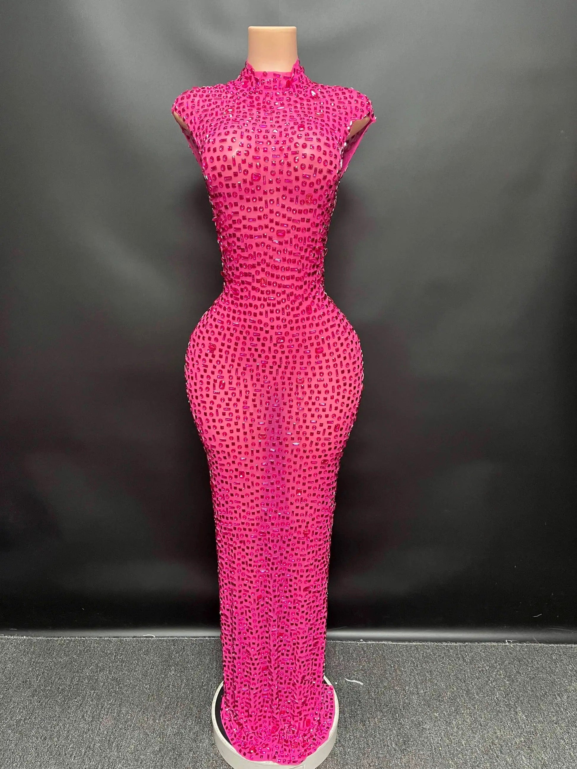 Back Cutout Rhinestone Mesh Dress REBECATHELABEL