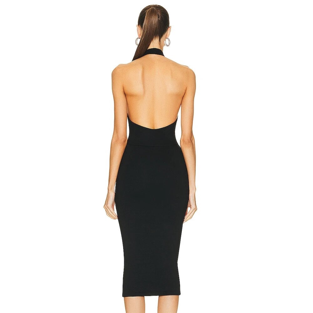 Backless Sleeveless Hollow Fit Midi Bandage Dress REBECATHELABEL