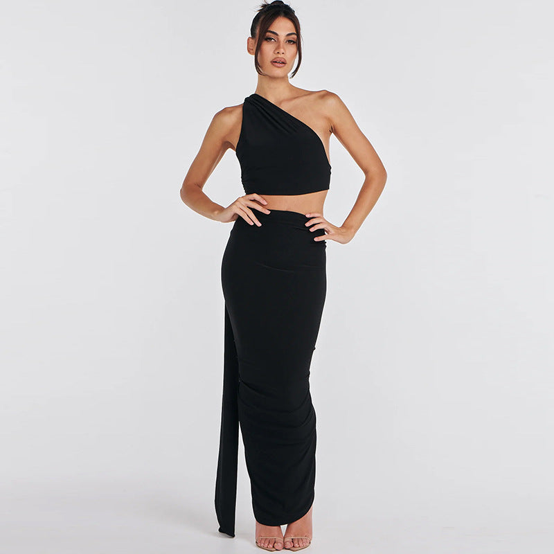 Backless Tube Top Slim Pleated Skirt Set REBECATHELABEL