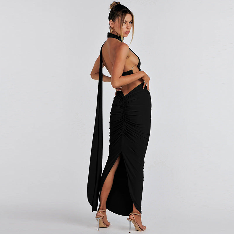 Backless Tube Top Slim Pleated Skirt Set REBECATHELABEL