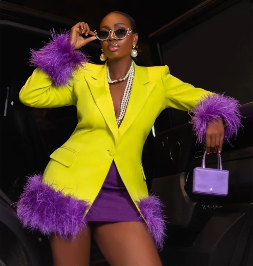 Ball Mini Dress Long Sleeve Purple Yellow Sexy Blazer Dress REBECATHELABEL