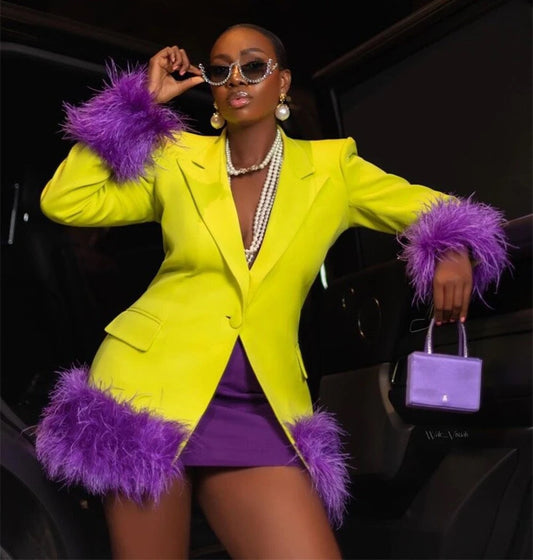 Ball Mini Dress Long Sleeve Purple Yellow Sexy Blazer Dress REBECATHELABEL