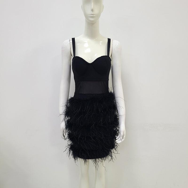 Baxic Baddie feather dress REBECATHELABEL