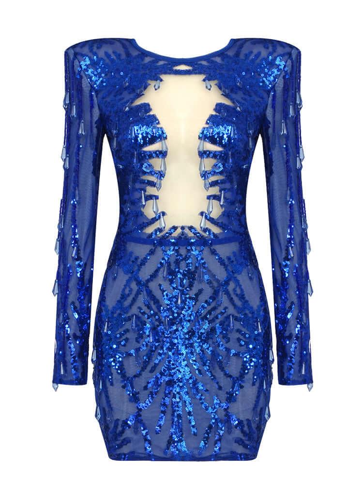 Beaded Blue Sequins Mini Dress REBECATHELABEL