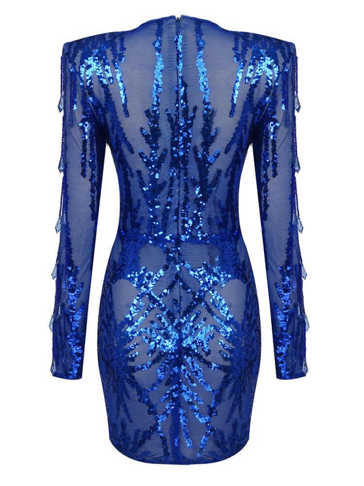 Beaded Blue Sequins Mini Dress REBECATHELABEL