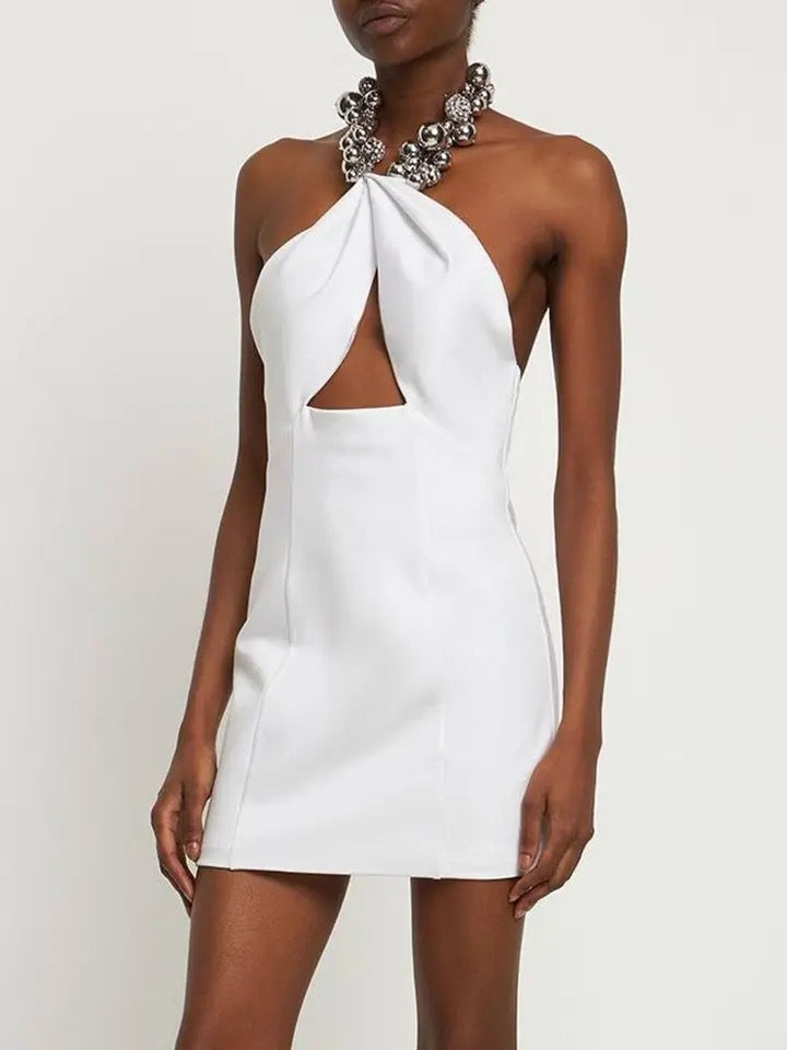 Beaded Neck Hanging Hollow dress REBECATHELABEL