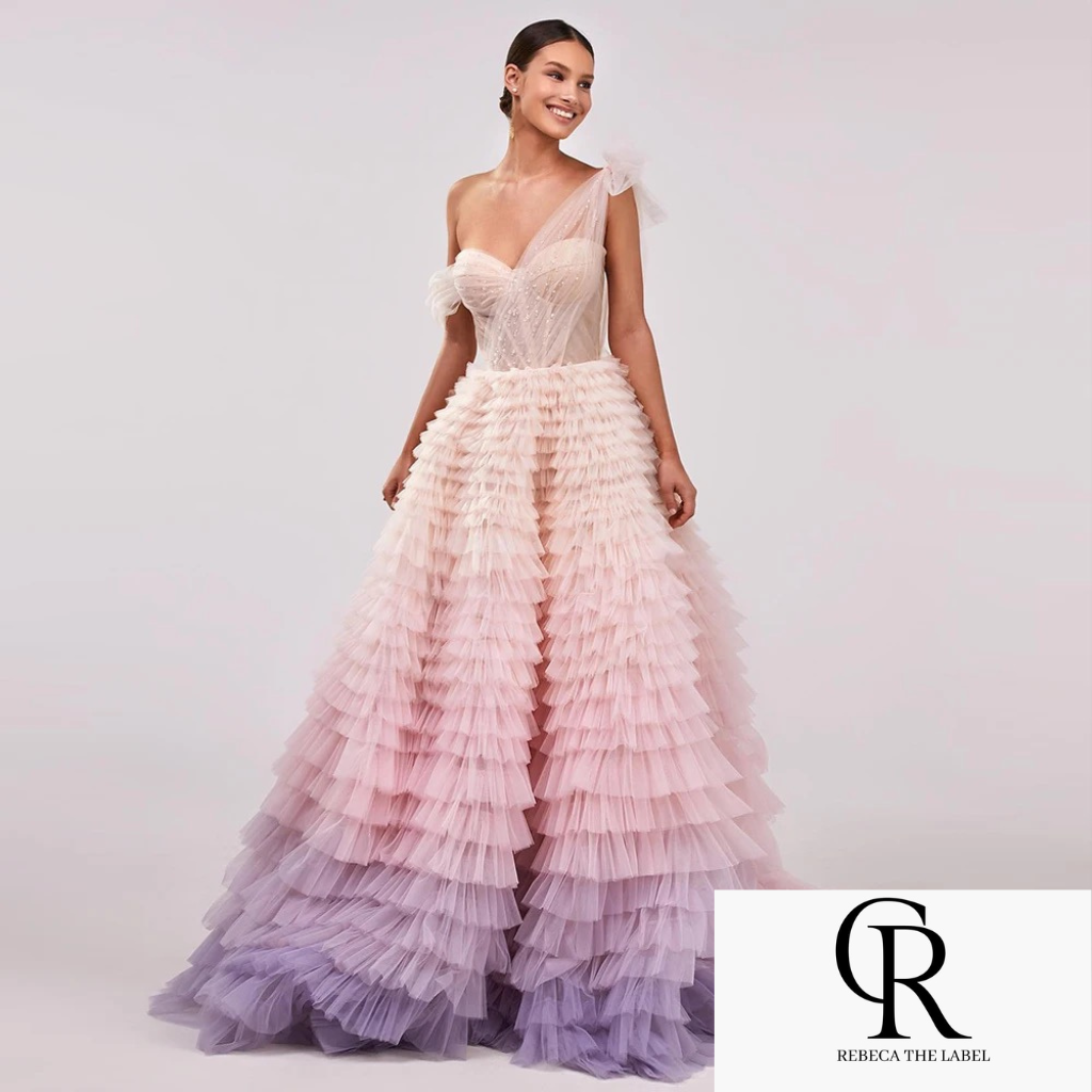 Beading Crystal Pleat Ruched Long Evening dress REBECATHELABEL