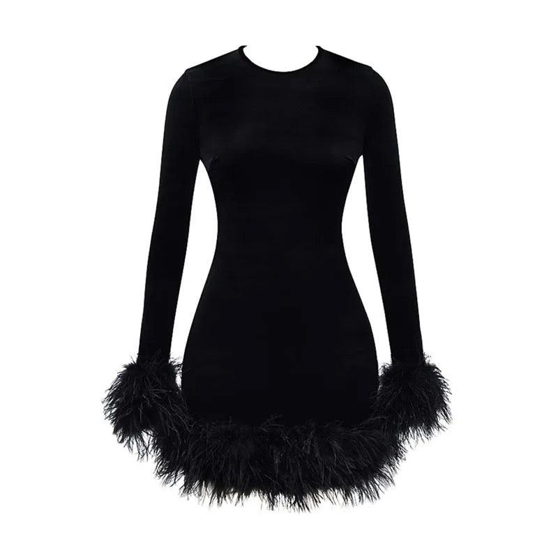 Bella Feather Black Party Dress REBECATHELABEL