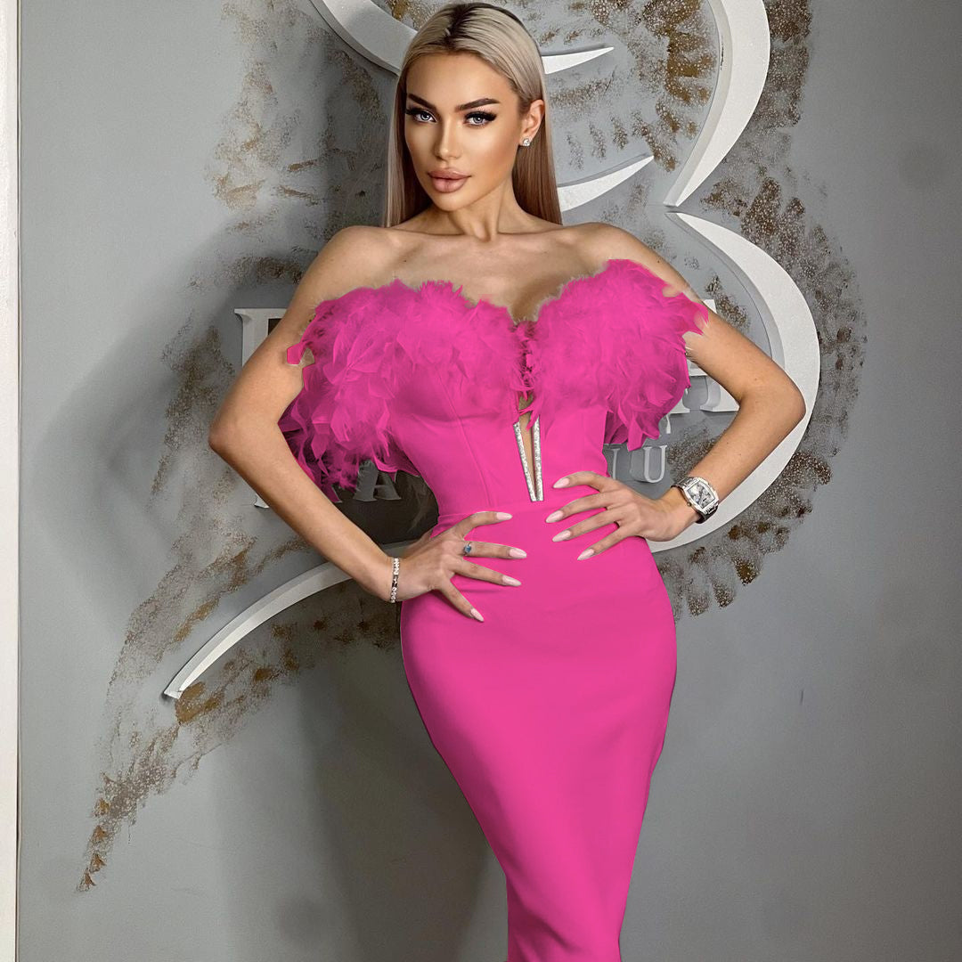 Berbie midi feather dress REBECATHELABEL