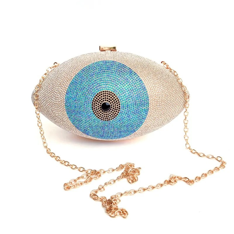 Big Blue Eyes Shoulder party clutch REBECATHELABEL