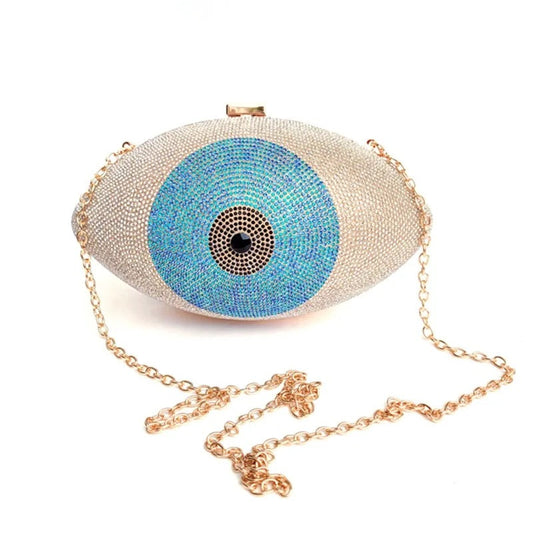 Big Blue Eyes Shoulder party clutch REBECATHELABEL