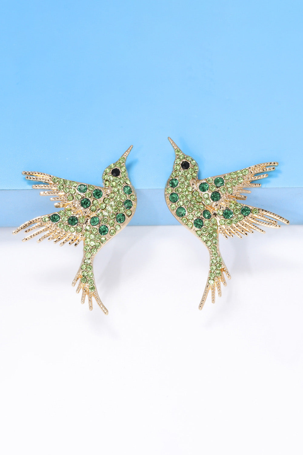 Bird Shape Zinc Alloy Frame Glass Stone Dangle Earrings REBECATHELABEL