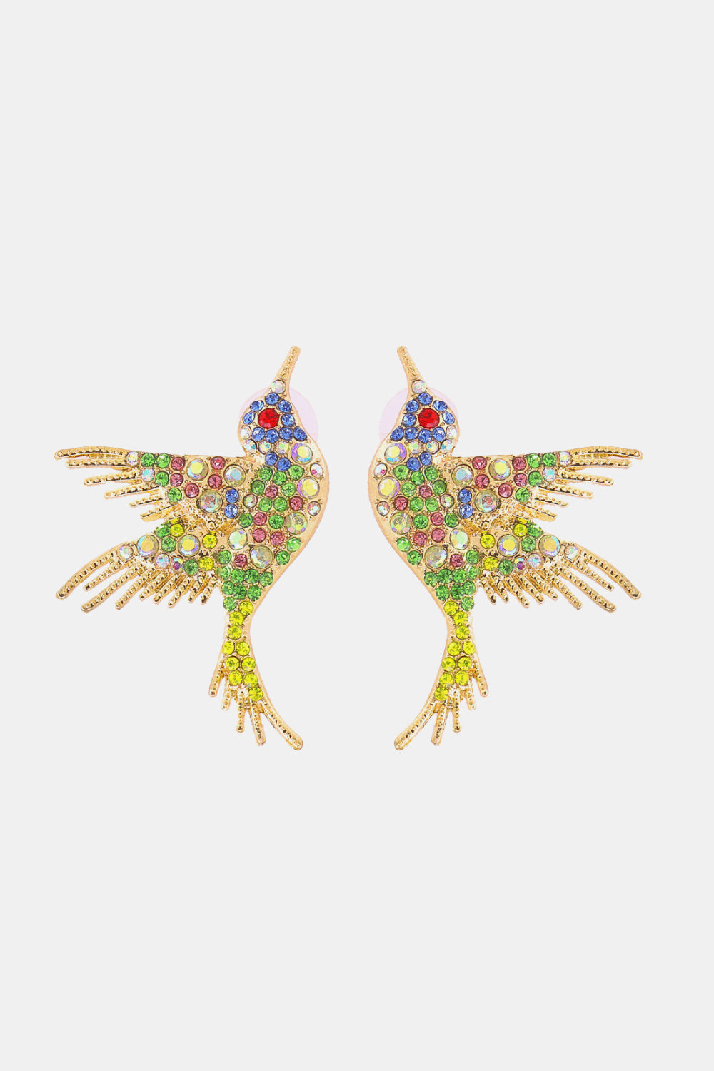 Bird Shape Zinc Alloy Frame Glass Stone Dangle Earrings REBECATHELABEL