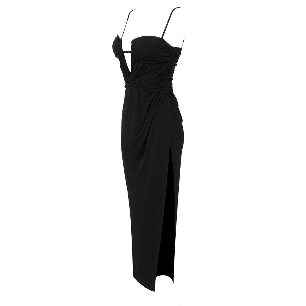 Black Camisole V neck Split Dress Stretch Sexy Hip dress REBECATHELABEL